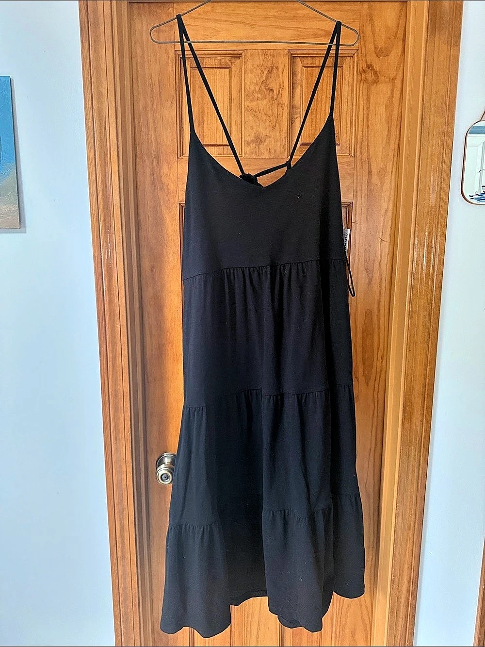 Old Navy Tie-Back Tiered Midi Cami Swing Dress Black XL NWT